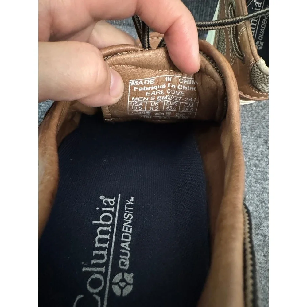 Columbia Quadensity Mens Brown Leather Boat Shoes Loafers Moc Toe Tan 10.5